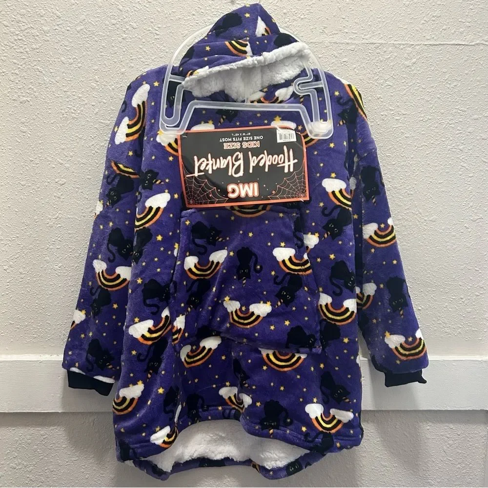 IMG Halloween Hooded Blanket Black Cat & Rainbow NEW Kids One Size